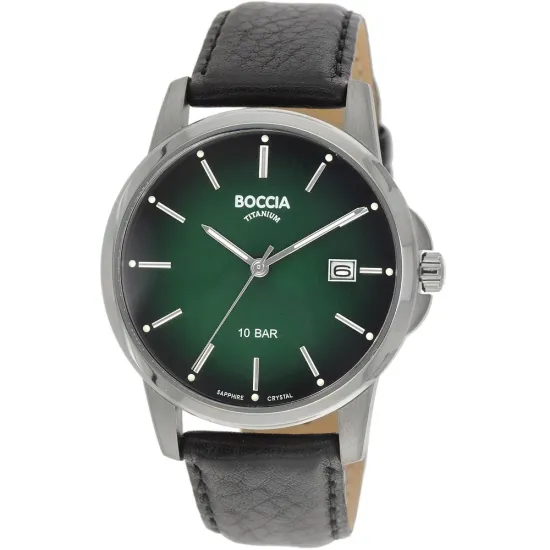 Boccia Herrenuhr Titan mit schwarzem Lederband und Saphirglas 3633-02