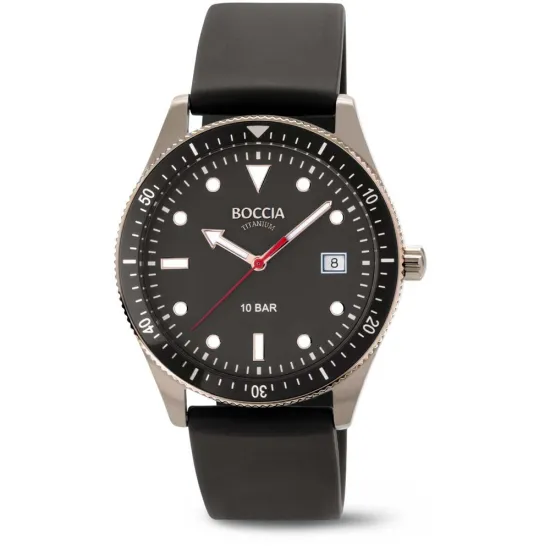 Boccia Herrenuhr Titan Zifferblatt und Kunststoffband schwarz 3664-01