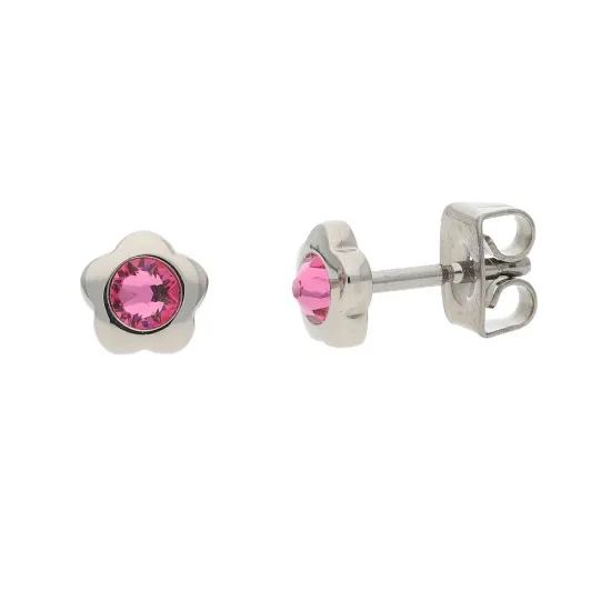 Boccia Kinder Ohrstecker aus Titan Blume mit Zirkonia rosa 05094-02