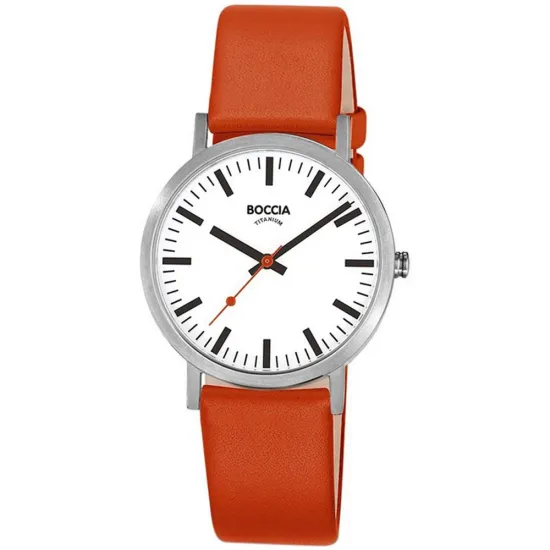 Boccia Armbanduhr Titan mit orangefarbenem Lederband 3651-22