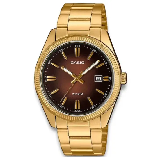 Casio Armbanduhr goldfarben braun Gradation mit Metallband MTP-1302PGC-5AVEF