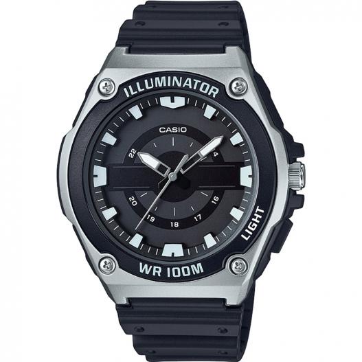 Casio Armbanduhr schwarz silberfarben mit LED Licht MWC-100H-1AVEF