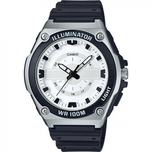 Casio Armbanduhr schwarz silber weiss mit LED Licht MWC-100H-7AVEF