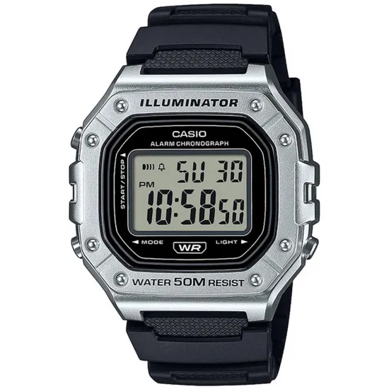 Casio Collection Armbanduhr digital silberfarben Resinband schwarz W-218HM-7AVEF