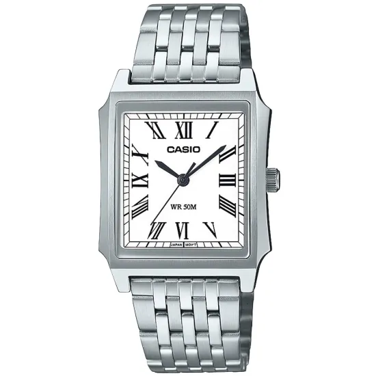 Casio Collection Armbanduhr eckig silberfarben Zifferblatt weiß MTP-B190D-7BVEF