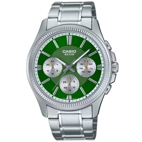 Casio Collection Armbanduhr silberfarben grün MTP-1375PD-3AVEF