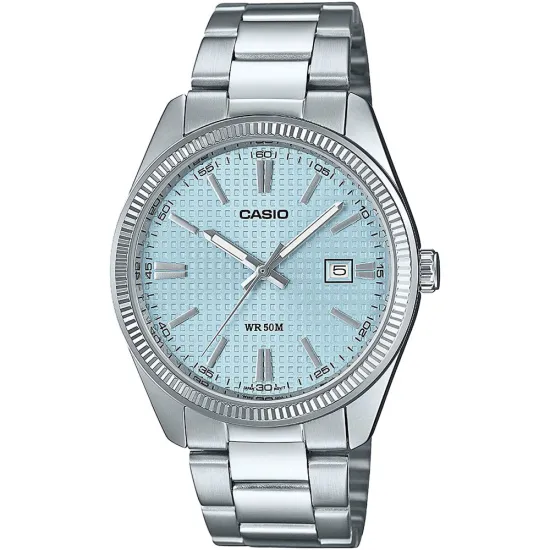 Casio Collection Armbanduhr silberfarben Zifferblatt hellblau MTP-1302PE-2AVEF