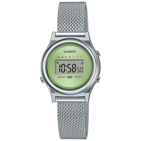 Casio Damen Armbanduhr digital Retro Milanaiseband Zifferblatt grün LA700WEM-3AEF