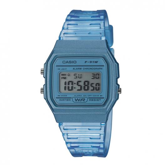 Casio Digitaluhr Armbanduhr aus Kunststoff hellblau transparent F-91WS-2EF