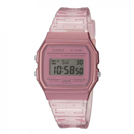 Casio Digitaluhr Armbanduhr aus Kunststoff rosa pink transparent F-91WS-4EF