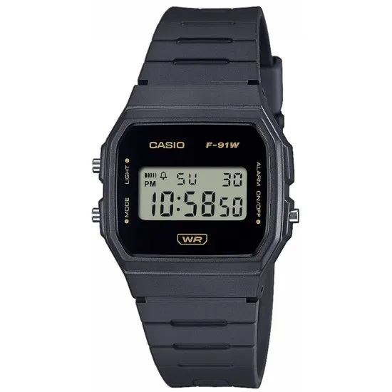 Casio Digitaluhr Armbanduhr schwarz mit Resinband F-91WB-8AEF