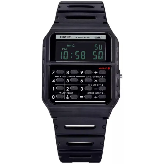 Casio Digitaluhr schwarz mit Taschenrechner und Resinband CA-53WB-1BEF