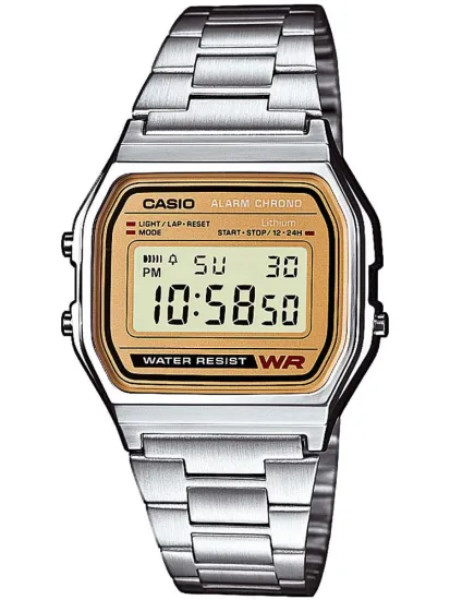 Casio Digitaluhr silberfarben mit brauner Blende Retro Spective A158WEA-9EF