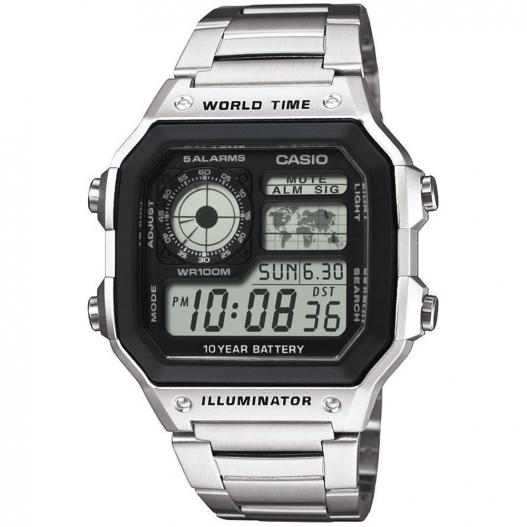 Casio Digitaluhr sportliche Armbanduhr mit Weltzeitfunktion Metallband