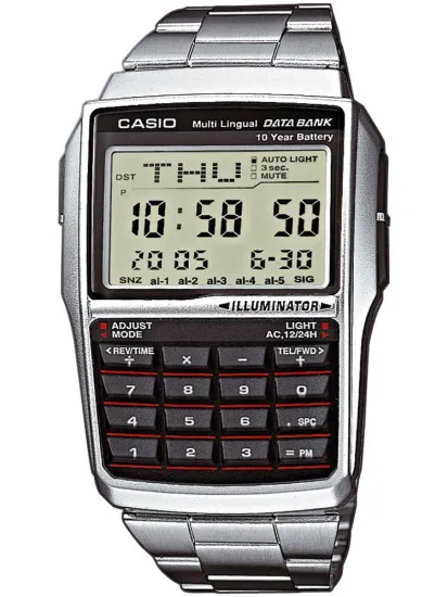 CASIO Digtaluhr mit Taschenrechner und Datenbank silberfarben schwarz DBC-32D-1AES