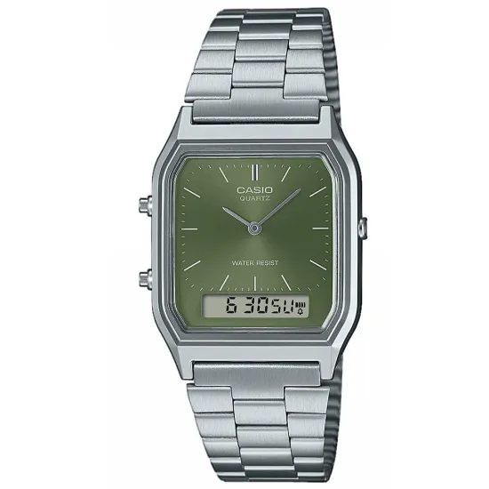 Casio Edgy Collection Armbanduhr analog digital silberfarben grün AQ-230A-3AMQYES
