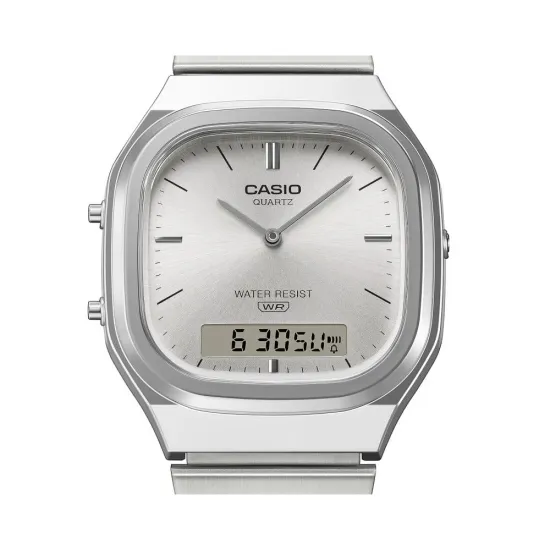 Casio Edgy Collection Vintage Armbanduhr analog digital silberfarben AQ-240E-7AEF