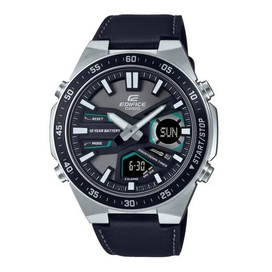 Casio Edifice Chronograph silberfarben schwarz blau Lederband EFV-C110L-1AVEF
