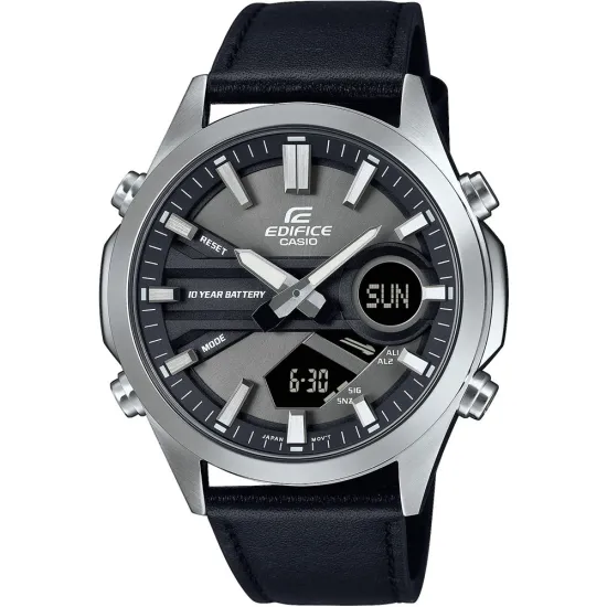 Casio Edifice Herrenuhr analog digital grau Lederband schwarz EFV-C120L-8AEF