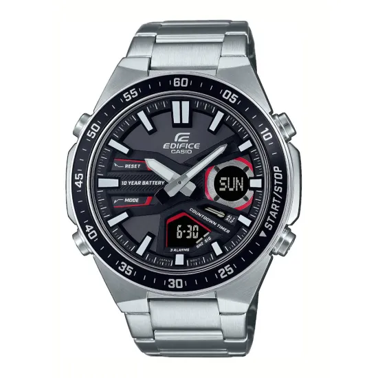 Casio Edifice Herrenuhr schwarz silberfarben rot analog digital EFV-C110D-1A4VEF