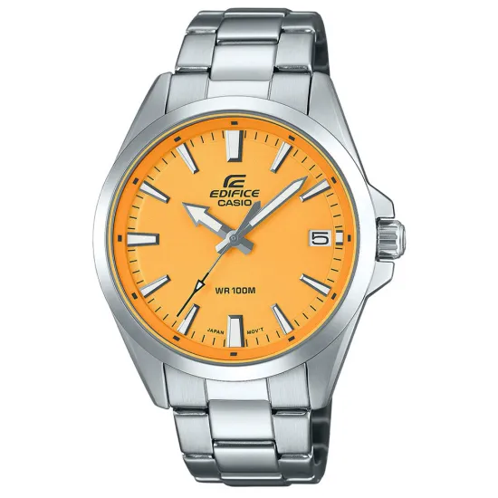 Casio Edifice Herrenuhr silberfarben mit Gliederband Zifferblatt gelb EFV-100D-9AVUEF