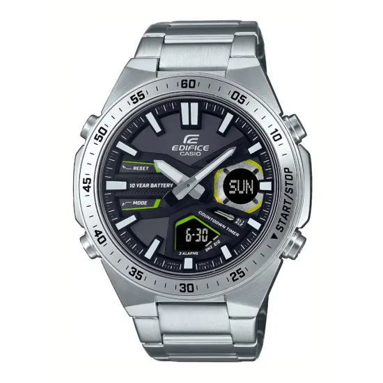 Casio Edifice Herrenuhr silberfarben schwarz grün analog digital EFV-C110D-1A3VEF