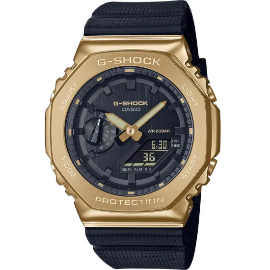 Casio G-Shock Armbanduhr goldfarben digita analog Resinarmband schwarz GM-2100G-1A9ER
