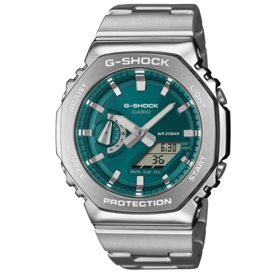 Casio G-Shock Armbanduhr G-Steel analog digital silberfarben türkis GM-2110D-3A1ER