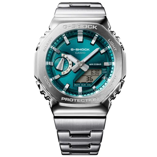 Casio G-Shock Armbanduhr G-Steel analog digital silberfarben türkis GM-2110D-3A1ER