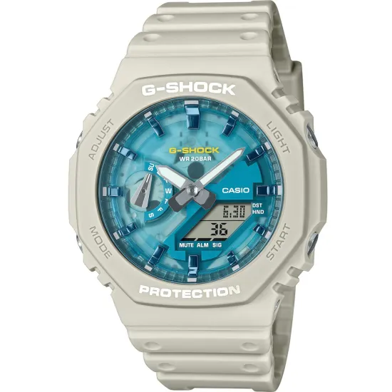 Casio G-Shock Armbanduhr Resin beige mit blauem Zifferblatt GA-2100AS-5AER