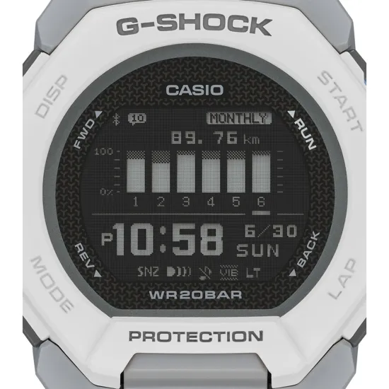 Casio G-Shock Digitaluhr mit Bluetooth Resinband weiß grau GBD-300-7ER