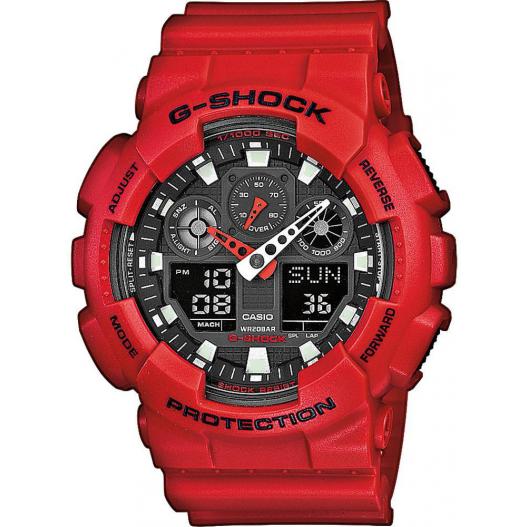 Casio G-Shock Protection Armbanduhr Sportuhr rot schwarz GA-100B-4AER
