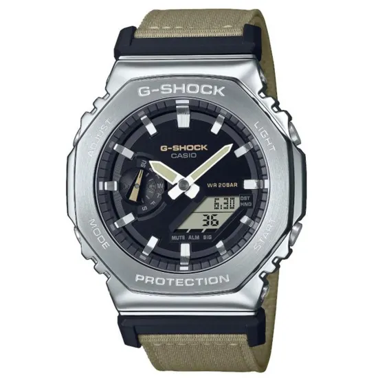 Casio G-SHOCK Utility Metal Collection silberfarben mit beige Textilband GM-2100C-5AER