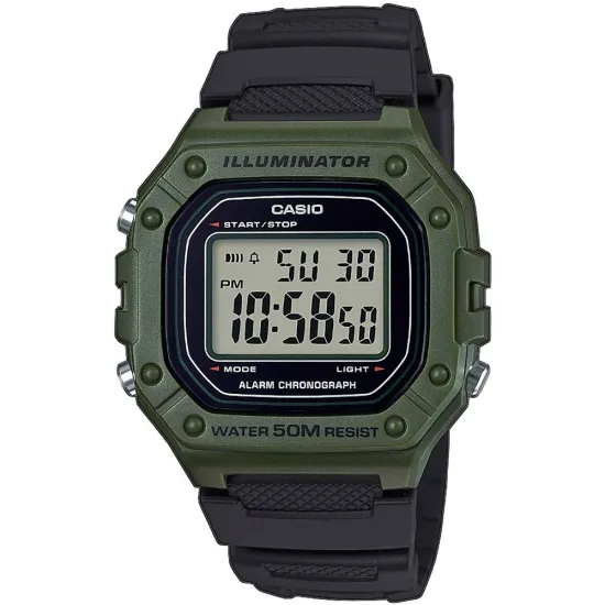 Casio Herrenuhr Digitaluhr Sportuhr aus PU in schwarz grün W-218H-3AVEF