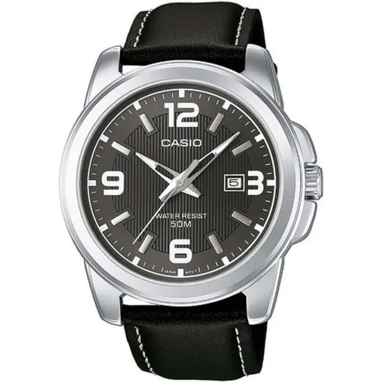 Casio Herrenuhr rund mit schwarzem Lederband MTP-1314PL-8AVEF