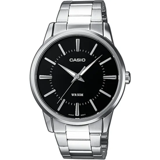 Casio Herrenuhr rund silberfarben schwarz mit Edelstahlband MTP-1303PD-1AVEG