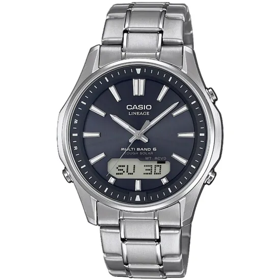 Casio Solar Titan Herrenfunkuhr silberfarben schwarz mit Titanband LCW-M100TSE-1AER