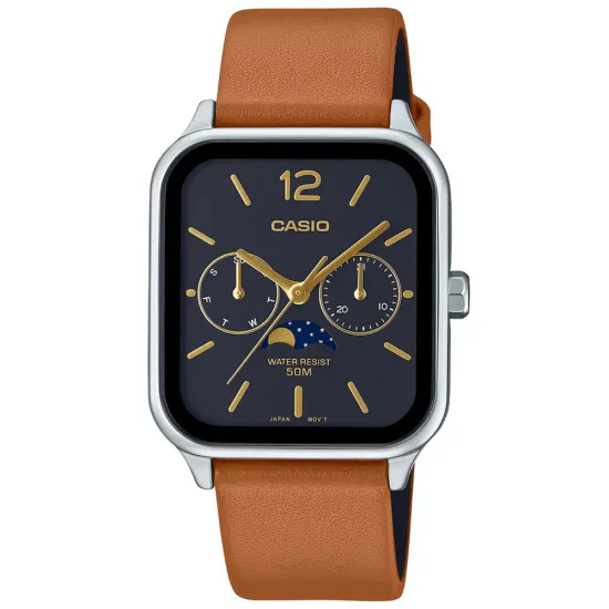 Casio Timless Collection Armbanduhr silberfarben Lederband braun MTP-M305L-1AVER