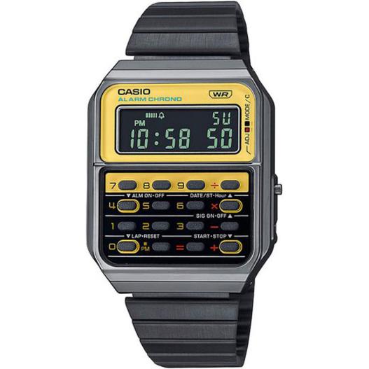 Casio Vintage Armbanduhr digital Retro Pop mit Taschenrechner schwarz gelb CA-500WEGG-9BEF