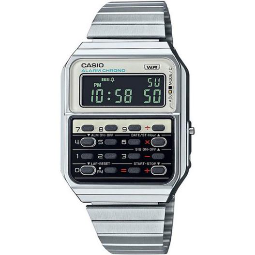Casio Vintage Armbanduhr digital Retro Pop mit Taschenrechner silberfarben CA-500WE-7BEF