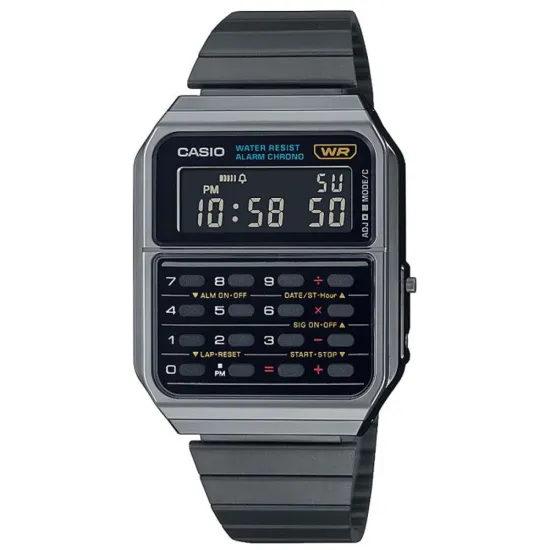 Casio Vintage Armbanduhr digital schwarz anthrazit mit Taschenrechner CA-500WEGG-1BEF