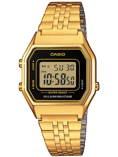 Casio Vintage Damenuhr digital Retro mit goldfarbenen Edelstahlband LA680WEGA-1ER