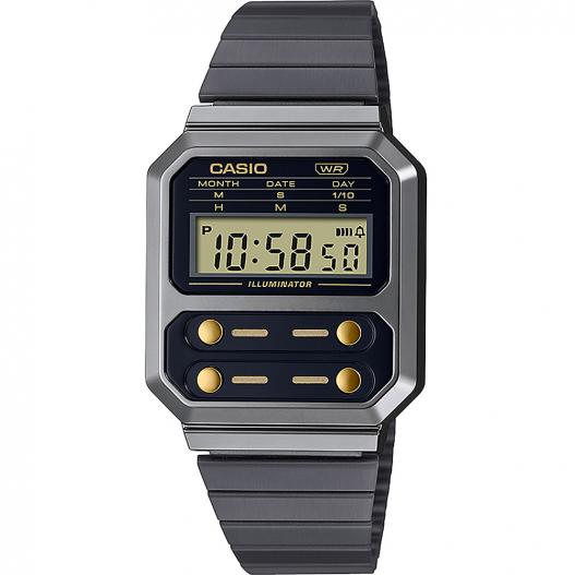 Casio Vintage Digitaluhr Armbanduhr anthrazit mit Edelstahlband A100WEGG-1A2EF