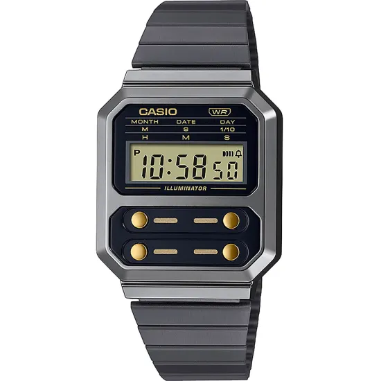 Casio Vintage Digitaluhr Armbanduhr anthrazit mit Edelstahlband A100WEGG-1A2EF