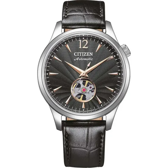 Citizen Automatik Herrenuhr Elegance open Heart Edelstahl Lederband NH9131-14E