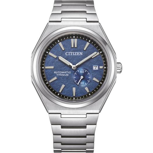 Citizen Automatik Herrenuhr Titan silberfarben mit blauen Zifferblatt NJ0180-80L