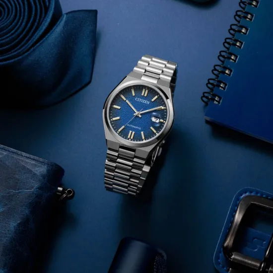 Citizen Automatik Herrenuhr Tsuyosa Collection silberfarben dunkelblau NJ0151-88L