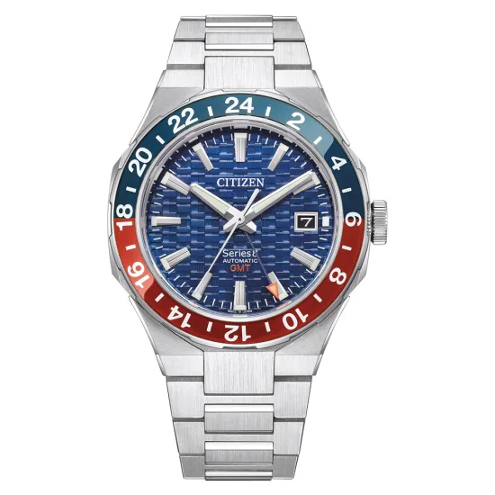 Citizen Automatikuhr Series 8 GMT blau rot silberfarben mit Edelstahlband NB6030-59L