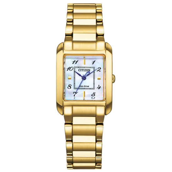 Citizen Damenuhr Eco Drive Edelstahl goldfarben Zifferblatt perlmutt EW5602-81D