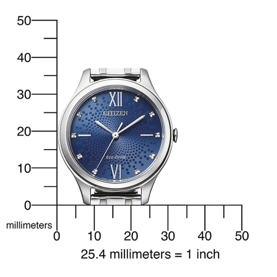 Citizen Damenuhr Eco Drive Solar silberfarben blau mit Zirkonias EM0500-73L